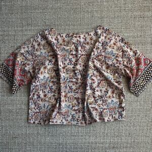 🌿 Pure Jill Block Print Boxy Top | Size S Petite
